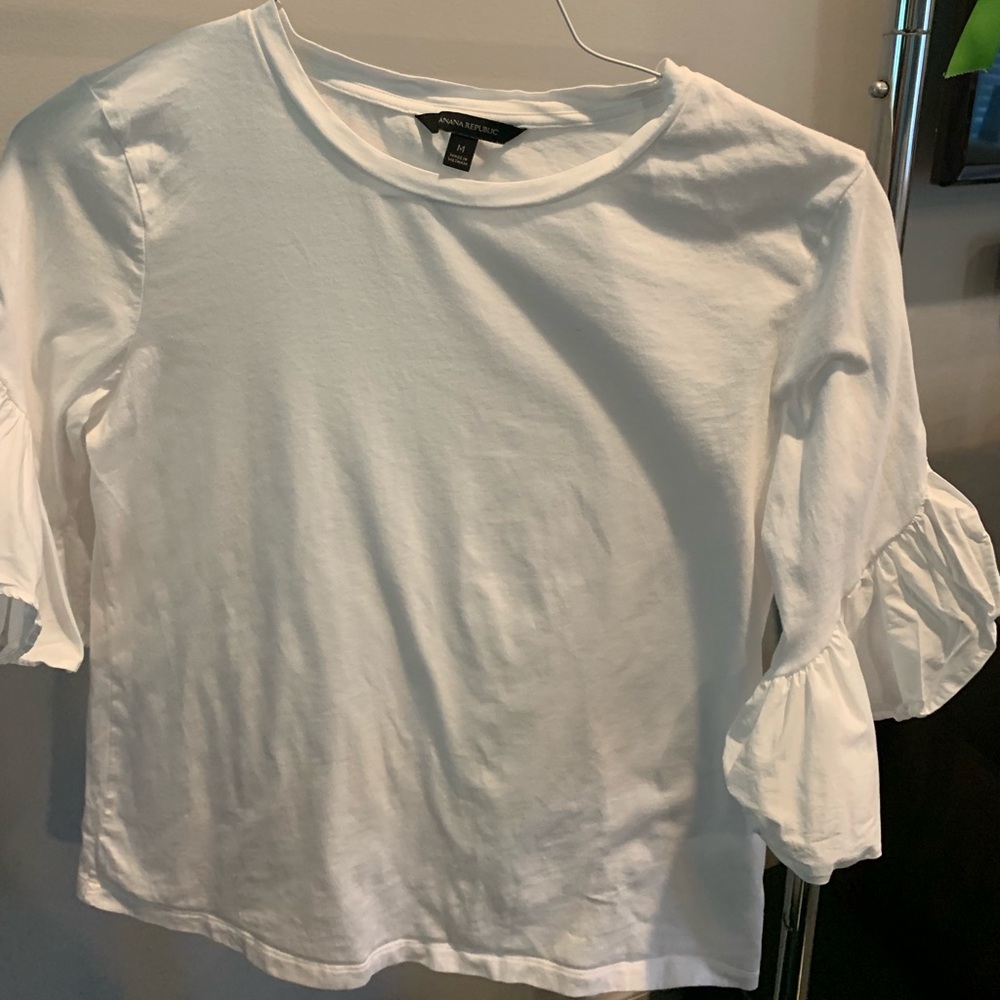 Banana Republic white ruffle elbow sleeve tee